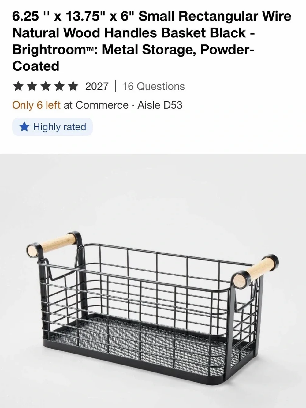 Target Black Metal Wire Storage Baskets with Wood Handles (Set of 2)